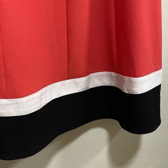 Calvin Klein Red Colorblock Fit & Flare Dress Size 8 Belted Sleeveless Midi - Picture 6 of 15